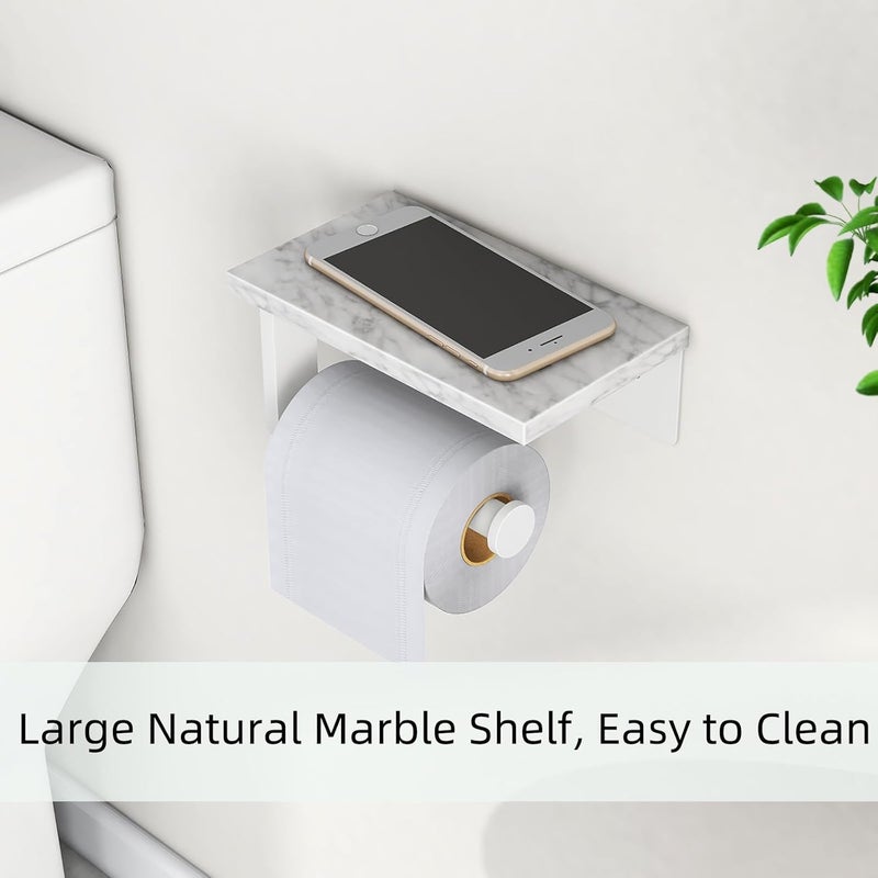 Gypie Toilet Paper Holder with Natural Marble Shelf, 304 Stainless Steel Screw Wall Mounted, Tissue Roll Paper Holder Dispenser for Bathroom Washroom White - Image 5